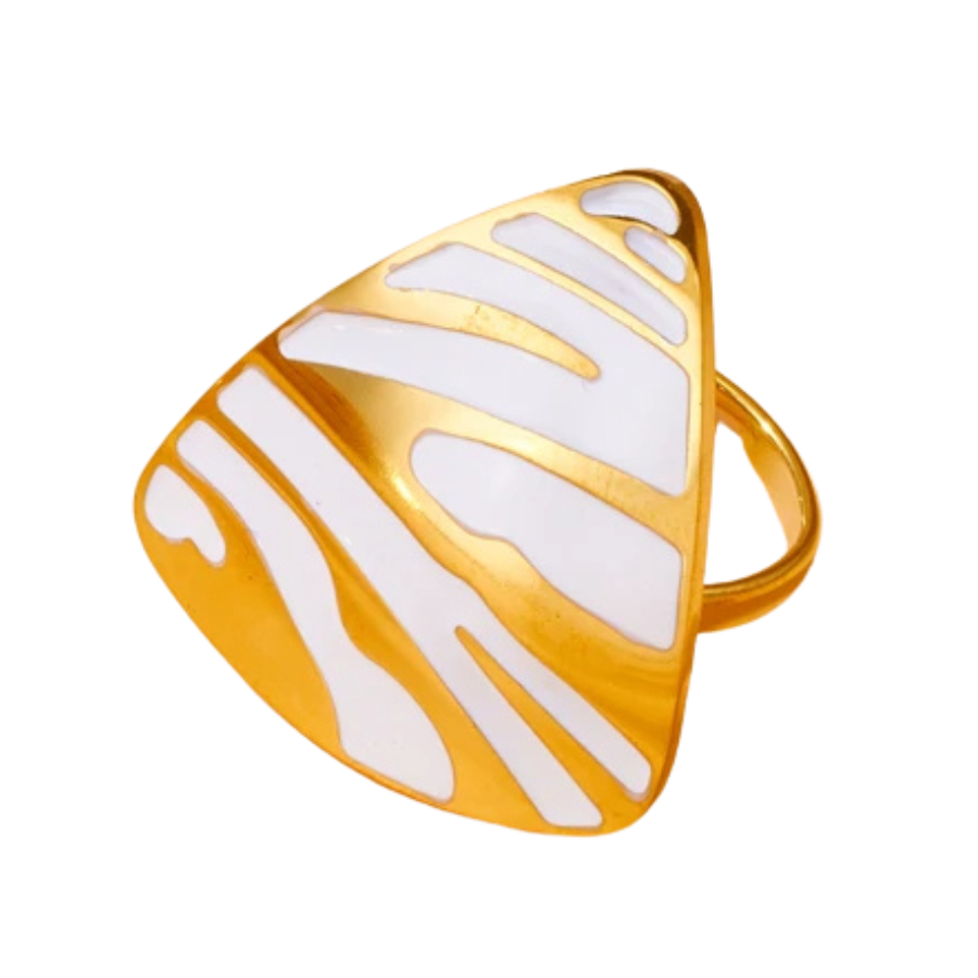 Anillo dorado con rayas blancas